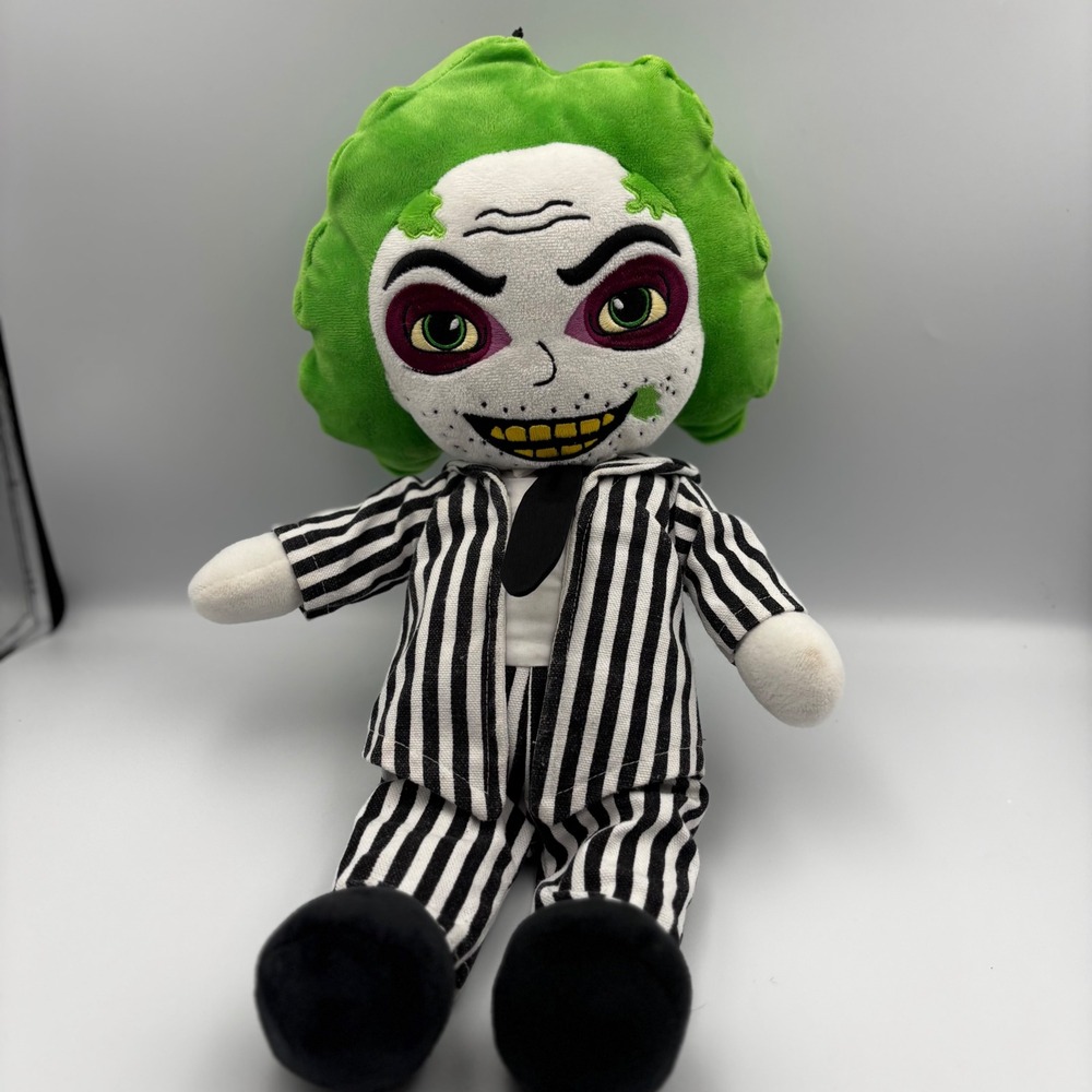 Beetlejuice Plush Figure 12" Stuffed Toy Black White Striped Suit Green Hair